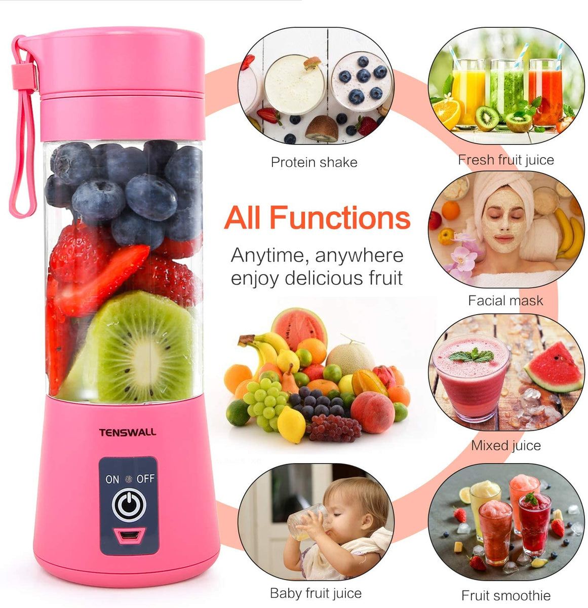 TENSWALL Portable Blender, Personal Size Blenders Smoothies and Shakes,  Handheld Fruit Mixer Machine 