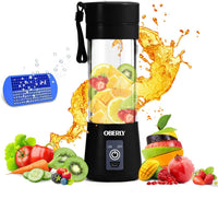 Portable Blender, OBERLY Smoothie Juicer Cup - Six Blades in 3D, 13oz Fruit Mixing Machine with 2000mAh USB Rechargeable Batteries, Ice Tray, Detachable Cup